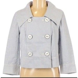 Daughters of the Liberation anthro striped Jacket Seersucker Crop buttons blue